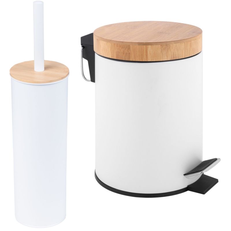 Zestaw Łazienkowy Yoka Home Kosz na śmieci i Szczotka do WC biała z bambusem -1 szt.