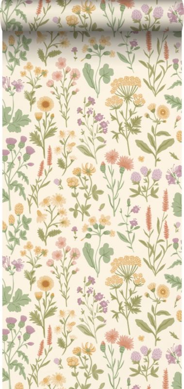 Tapeta Sanders & Sanders kwiaty polne żółtymIzielonym 50 x 900 cm - 1 rol.