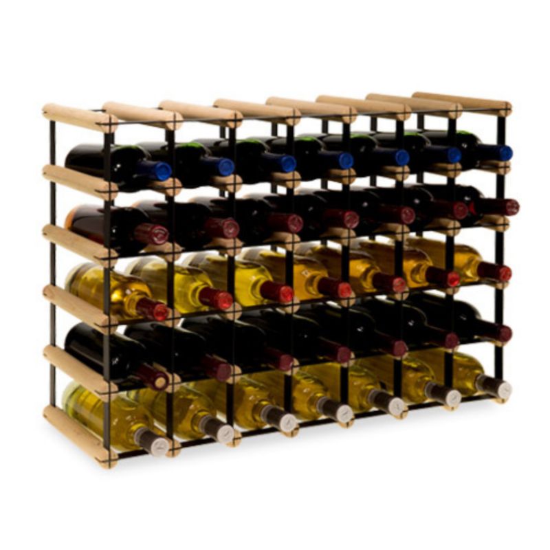 Stojak na wino MODO24 na butelki PET szafka duży eko na 35 butelek czarny metal drewno naturalne 1 szt.