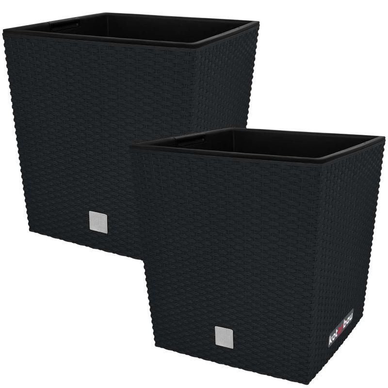 Doniczka ogrodowa KOTARBAU rattan z wkładem antracyt 26x26 cm 2 szt.