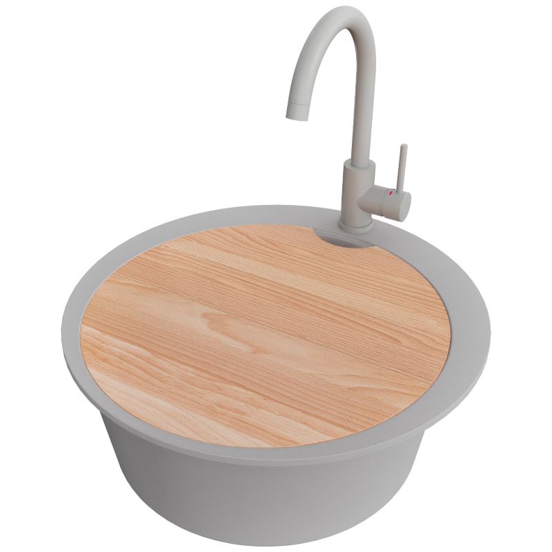 Zlewozmywak Granitowy Okrągły Piza Max PRIMAGRAN Nablatowy 53x53cm, Szary + Bateria + Syfon + Akcesorium, S049, 1 szt.