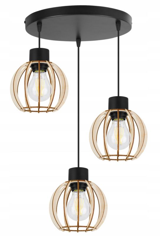Lampa sufitowe wisząca Light Home LH Timber 3x E27 60W kula drewno 16cm 1szt.
