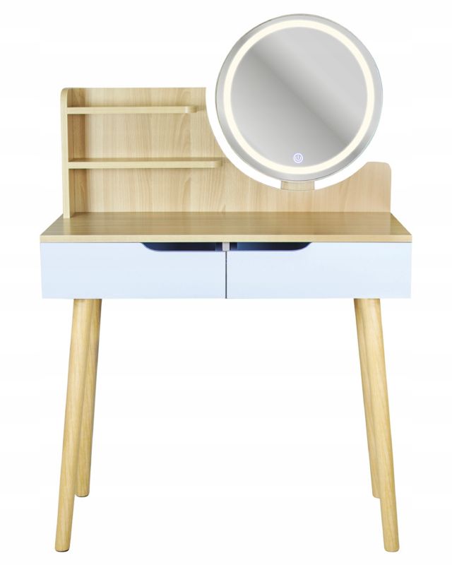 Toaletka z lustrem LED JUMI kosmetyczna skandynawska do sypialni makijażu z szufladami 1 szt.