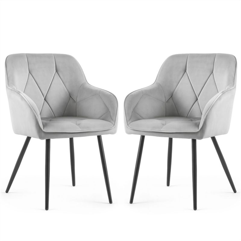 Welurowe krzesło tapicerowane pikowane AKORD Szare DIAMANTE Czarne nogi 2 szt.