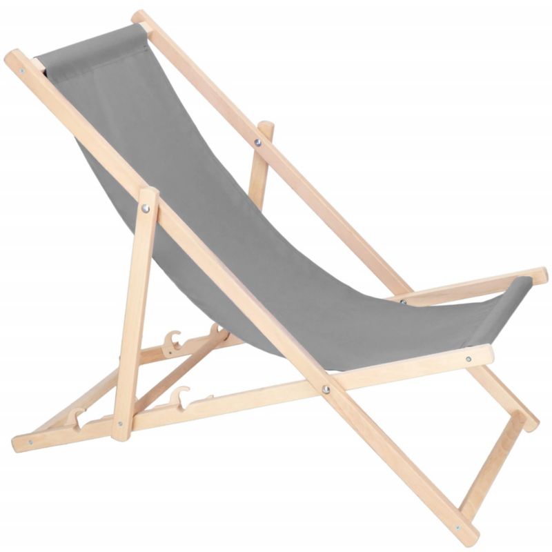 Leżak plażowy składany, Springos drewniany z szarym materiałem 1 szt.