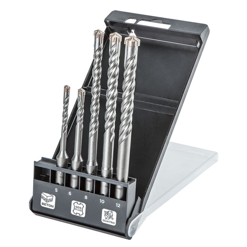 Zestaw wierteł do betonu NEO TOOLS SDS Plus, quatro, zestaw 5 szt. - 5, 6 x 110 mm + 8, 10, 12 x 160 mm 1 kpl