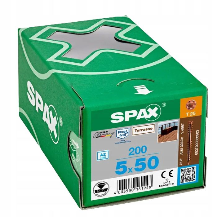 Wkręty Tarasowe Nierdzewne Spax 5x50mm Stare Złoto 200 szt.