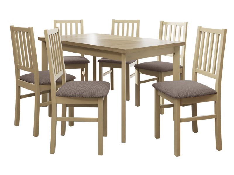 Zestaw DR15 MIRJAN 24 Stół rozkładany Modena I P 80x140/180 + 6 krzeseł Nilo 7 sonoma + jasnobrązowa tapicerka 1 kpl.