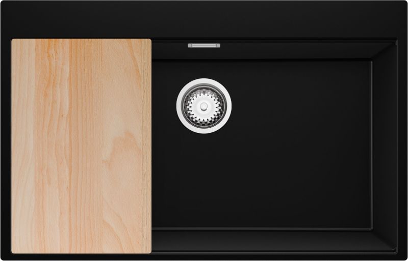 Zlewozmywak Oslo PRIMAGRAN Nablatowy 78x50cm do szafki od 80cm, Czarny + Syfon + Deska, S595, 1 szt.