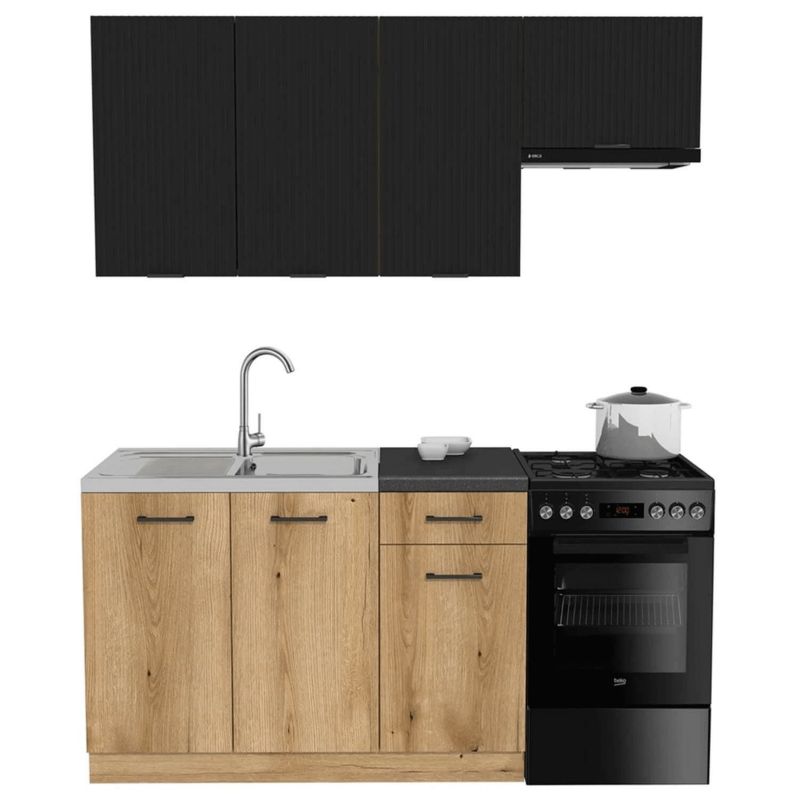 Zestaw Mebli Kuchennych Na Wymiar Mebel Elite Ryflowana Dąb Evoke Czarny MODERN 170 1 kpl
