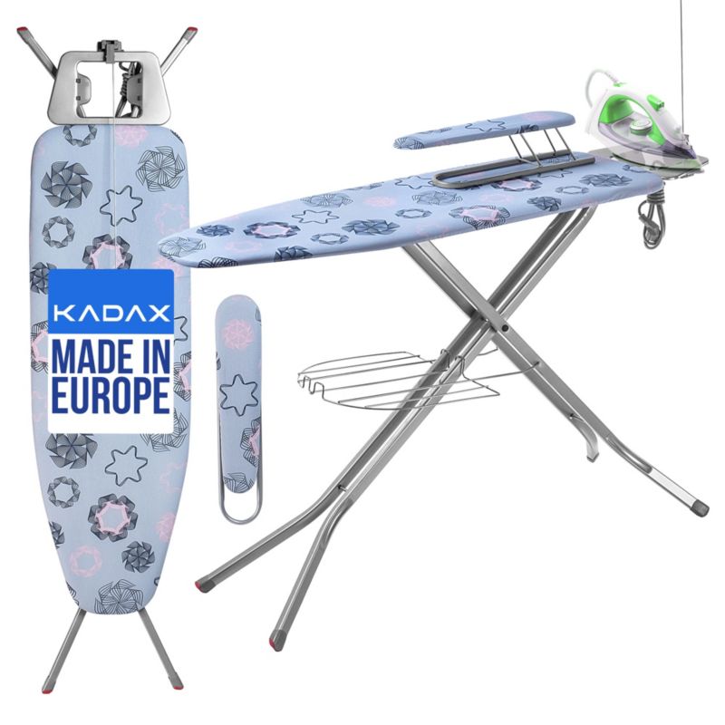 Deska Do Prasowania KADAX 120x38 cm szeroki Blat Z Gniazdem + Rękawnik Full 1szt.