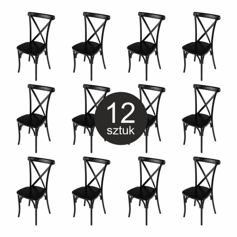 Krzesło Furvero Boho drewniane bankietowe kuchenne rustykalne drewno bukowe czarne zestaw 12szt.