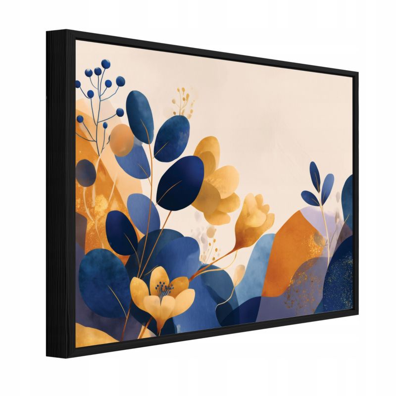 Obraz W Ramie WALLARENA Do Sypialni Salonu Na Płótnie Abstrakcja Kwiaty Liście Niebieski 120x80 cm PPR16342O20 1 szt.