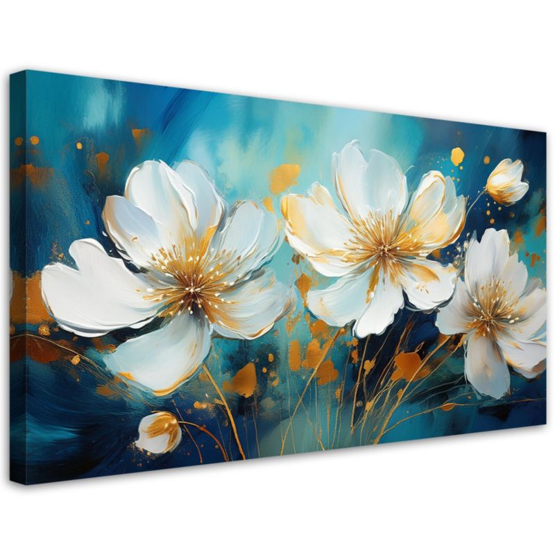Obraz na płótnie Feeby Malowane Białe Kwiaty na turkusowym tle 120x60cm 1szt