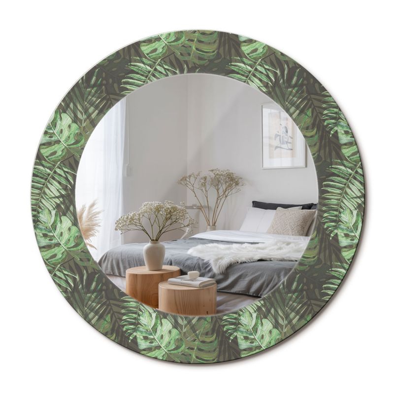 Lustro z Nadrukiem Okrągłe ArtPrintCave 50 cm Liście Tropikalne Ścienne Dekoracyjne do Salonu 1 szt.