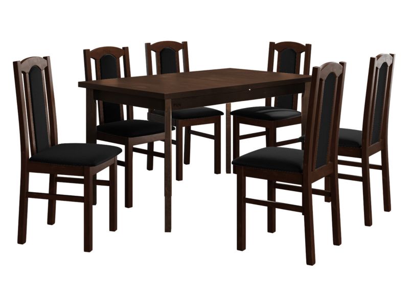 Zestaw DR08 MIRJAN 24 Stół rozkładany Modena I P 80x140/180 + 6 krzeseł Bos 7 orzech + czarna tapicerka 1 kpl.