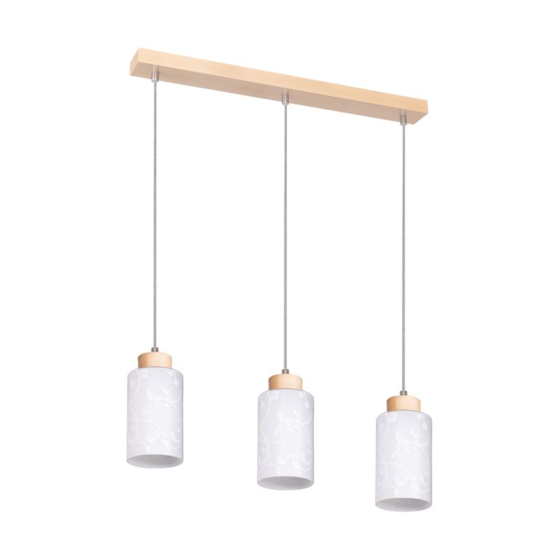 Drewniana Lampa Wisząca SPOT Light 3xE27 Max.60W Naturalna Brzoza FSC z Białym Kloszem w Kwiaty, 1 szt.