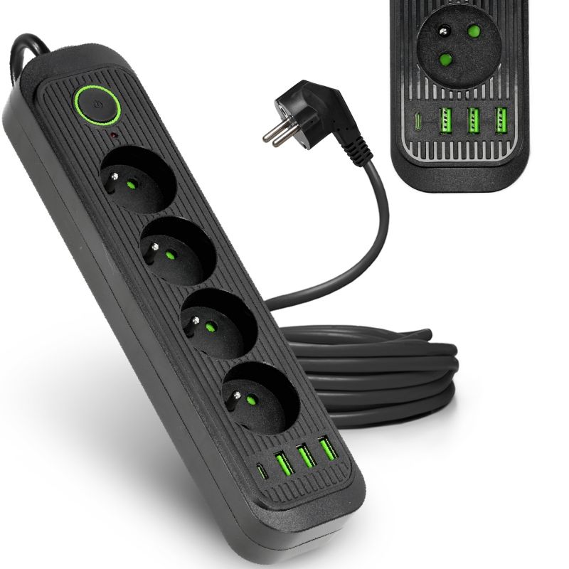 Listwa zasilająca Kobi 4 gniazda + 4xusb (usb-c) 1,5 m czarna 1szt.