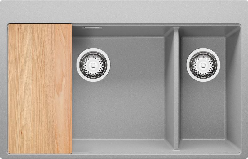 Zlewozmywak Oslo Duo PRIMAGRAN Nablatowy 78x50cm do szafki od 80cm, Szary + Syfon + Deska, S077, 1 szt.