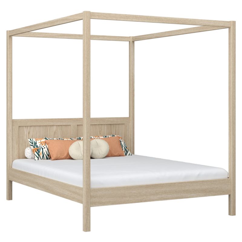 Dębowe łóżko N-WOOD podwójne z baldachimem N02 dąb bielony 160x200 1szt.