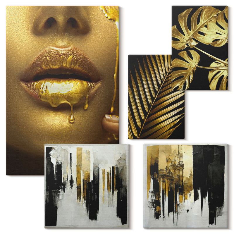 Zestaw Sztuki Na Płótnie Wallfluent Palma monstera usta kobiety 5 szt.