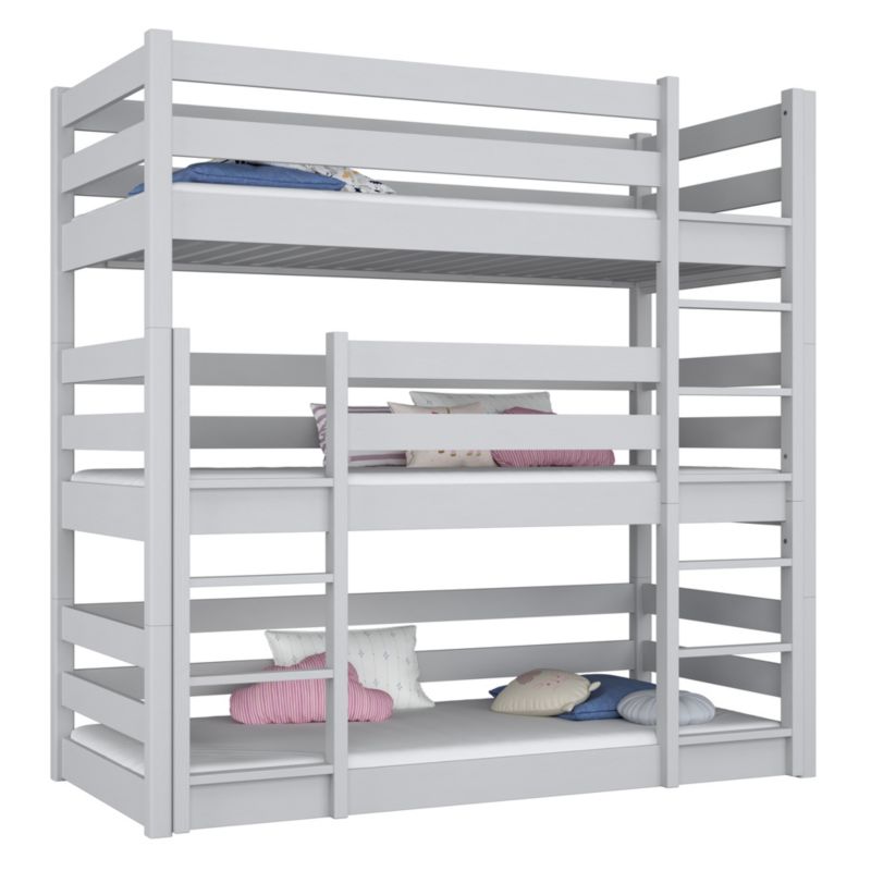 Drewniane łóżko N-WOOD 3-piętrowe N01 popielaty 90x180 1szt.