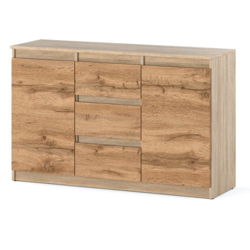 Komoda Hurtownia-Mebli Szuflady 3 Agnes 2D3SZ 120cm Dąb Sonoma Dąb Wotan 120x35x75 cm 1szt.