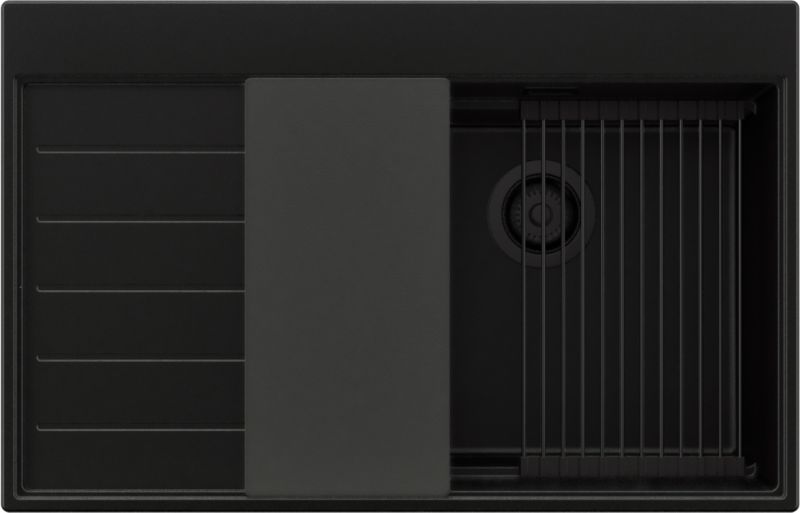 Zlewozmywak Sydney PRIMAGRAN Nablatowy 78x50cm do szafki od 50cm, Cały Czarny + Syfon + Akcesoria, S333, 1 szt.