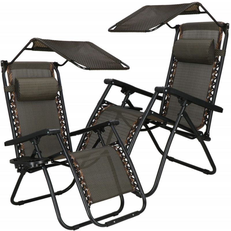 Leżaki ogrodowe grawitacyjne Springos regulowane z daszkiem 2 szt.