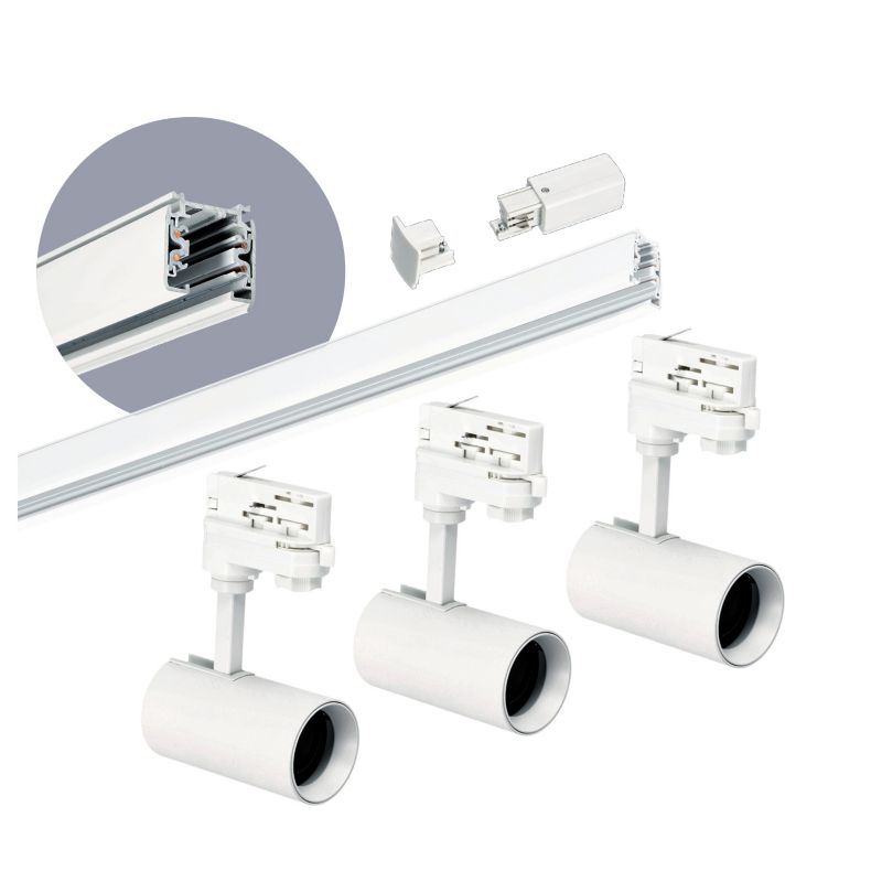 Oświetlenie szynowe 3 fazowe Kobi 1m + 3x oprawa GU10 białe 1kpl.