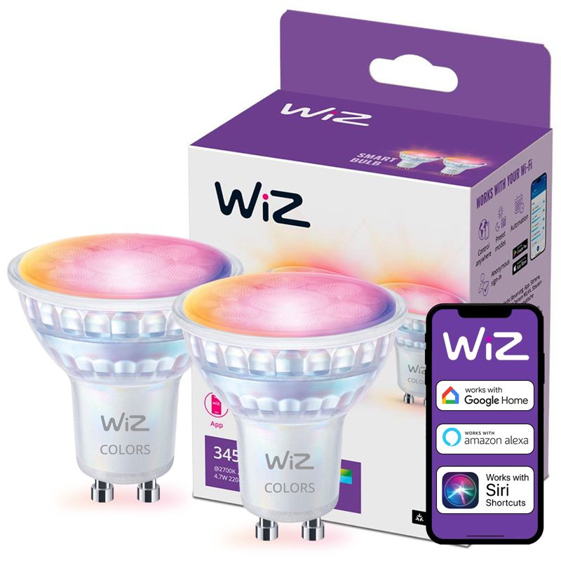 Żarówka LED WiZ GU10 Reflektor PAR16 4.7W 345lm 2200-6500K RGB TW Inteligentna Smart WiFi Bluetooth Aplikacja 2 szt.