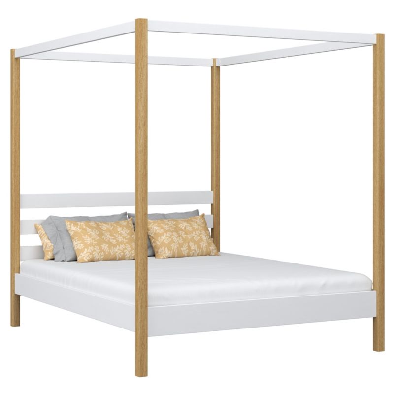 Drewniane łóżko N-WOOD podwójne z baldachimem N01 biało dębowy 160x200 1szt.
