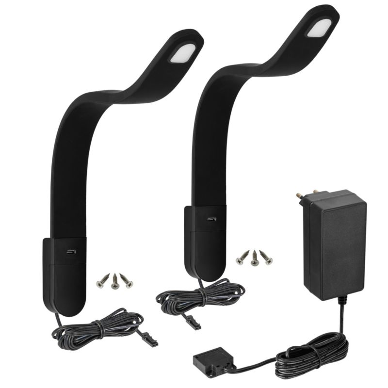 Lampka do łóżka FURNIKA czarna z USB-C elastyczny kinkiet do sypialni 2szt.