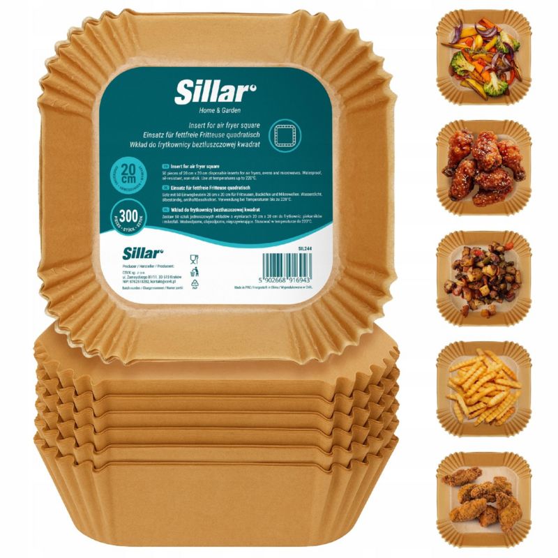 Papier do pieczenia, Sillar, do Air Fryer, frytkownicy, piekarnika, wkład, nieprzywierający, 20x20cm, okrągły, 300szt