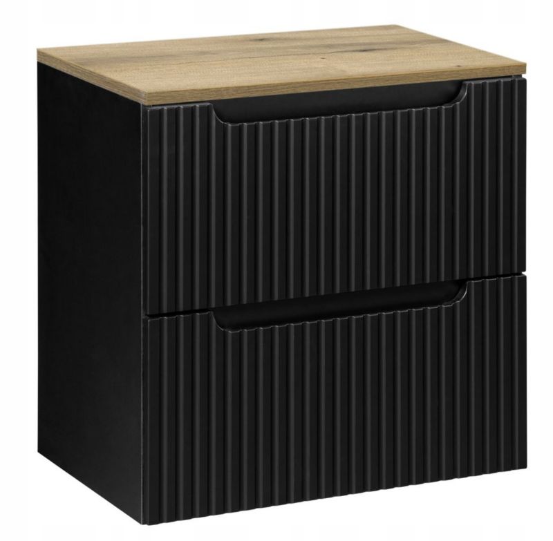 Szafka pod Umywalkę 60 cm Wisząca z Blatem Dąb Nova Black Czarna Furnidea