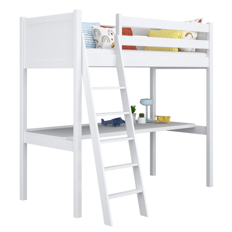 Drewniane łóżko N-WOOD na antresoli z biurkiem N04 biały 100x180 1szt.