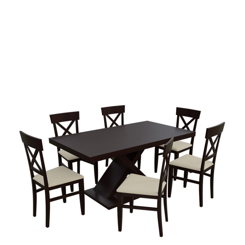 Zestaw RO44 MIRJAN 24 Stół rozkładany S50 90x160/210 + 6 krzeseł K64 orzech + ekoskóra ecru 1 kpl.