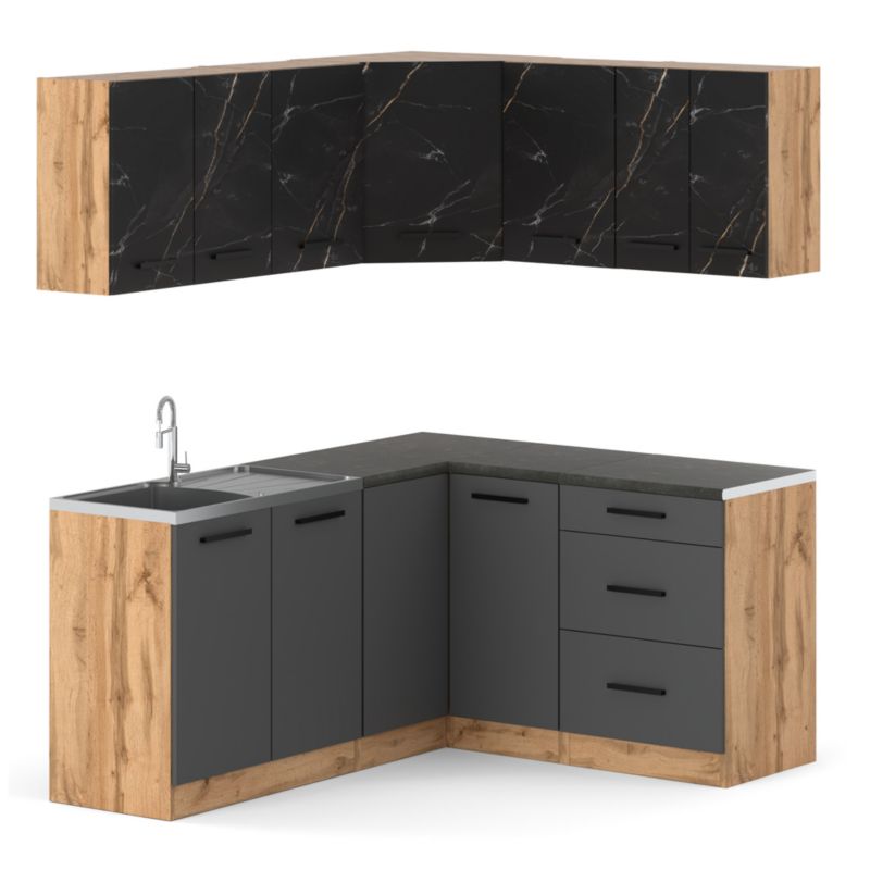 Zestaw Kuchenny Hurtownia-Mebli Z Blatem Kuchnia narożna Diana 320cm Dąb Wotan San Sebastian/Szary Mat 320x47x145 cm 1szt.