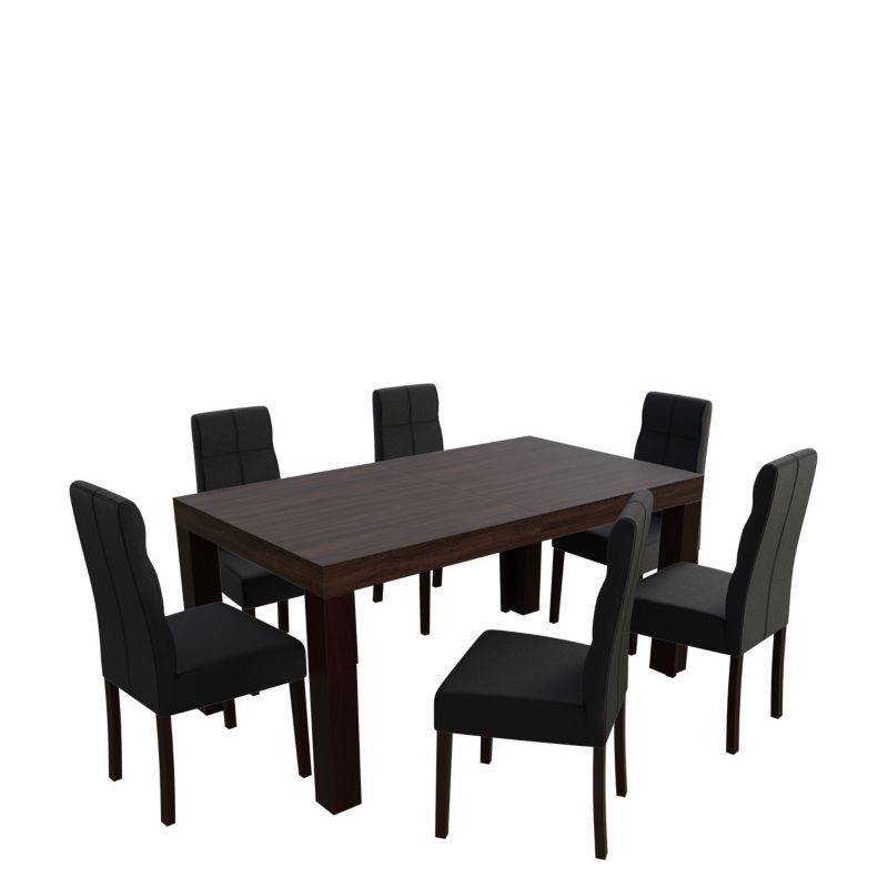 Zestaw RO48 MIRJAN 24 Stół rozkładany S18-L-S 80x160/200 + 6 krzeseł K61 orzech + czarna ekoskóra 1 kpl.