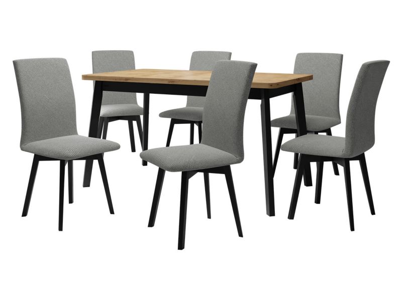 Zestaw DR24 MIRJAN 24 Stół rozkładany Oslo VI 80x140/180 + 6 krzeseł Luna 2 dąb artisan + czarny + szara tapicerka 1 kpl.
