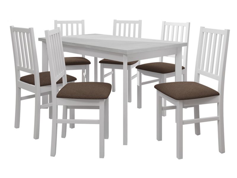 Zestaw DR15 MIRJAN 24 Stół rozkładany Modena I P 80x140/180 + 6 krzeseł Nilo 7 biały + brązowa tapicerka 1 kpl.