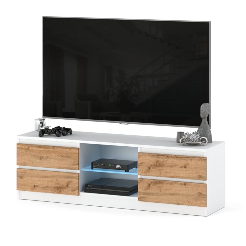 Komoda RTV Hurtownia-Mebli Szuflady 4 RTV Quattro 138 138cm Biały Mat Dąb Wotan 138x35x45 cm 1szt.