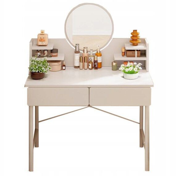 Toaletka Kosmetyczna Rebiko biała do sypialni z lustrem i szufladami 1 cm