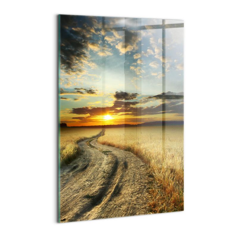 Obraz Szklany Wallfluent 40x60 cm Polna droga i zachód słońca 1 szt.