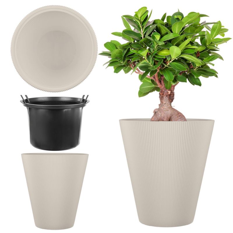 Doniczka KADAX plastikowa z wkładem tłoczeniami kremowa 32,5 x 29,5 cm 1 szt.