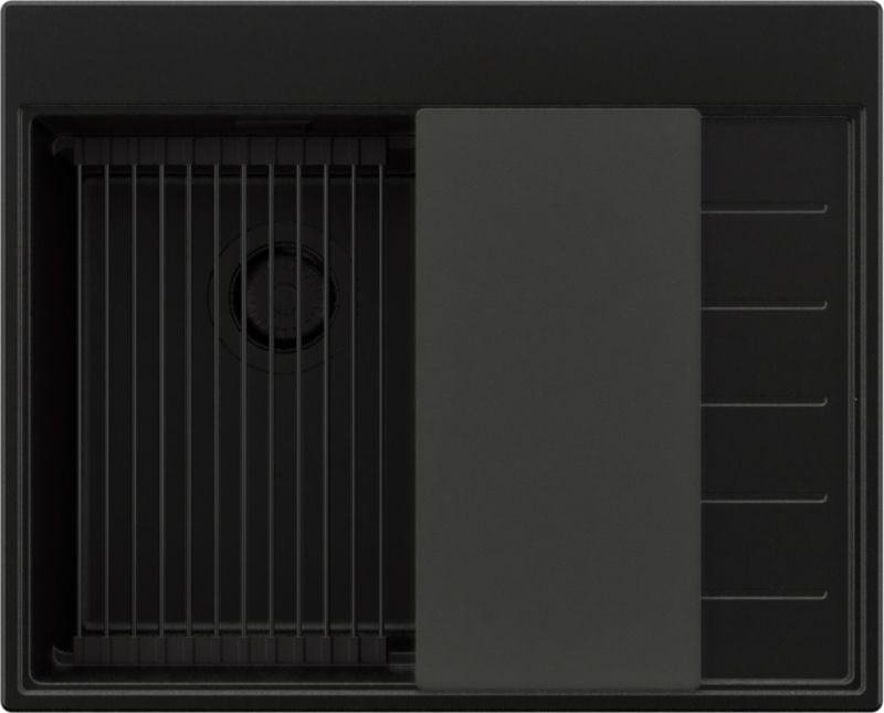 Zlewozmywak Sydney PRIMAGRAN Nablatowy 62x50cm do szafki od 40cm, Cały Czarny + Syfon + Akcesoria, S093, 1 szt.