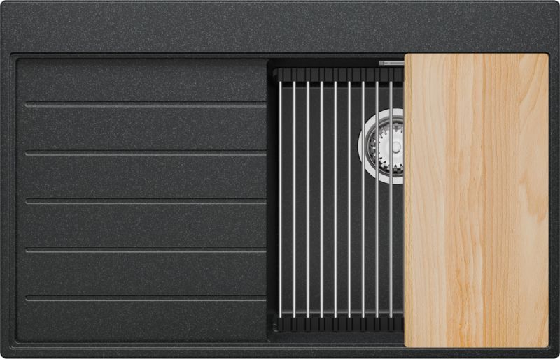 Zlewozmywak Sydney PRIMAGRAN Nablatowy 78x50cm do szafki od 45cm, Grafitowy + Syfon + Akcesoria, S220, 1 szt.