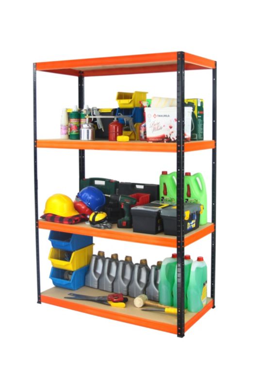 Regał metalowy MODO24 magazynowy garażowy czarno-pomarańczowy helios 180x180x35cm 4 półki po 175 kg 1 szt.