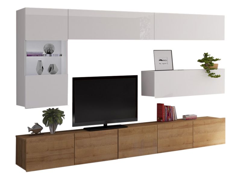 Meblościanka MIRJAN 24 Calabrini IV dąb złoty / biały + biały połysk 1 kpl.