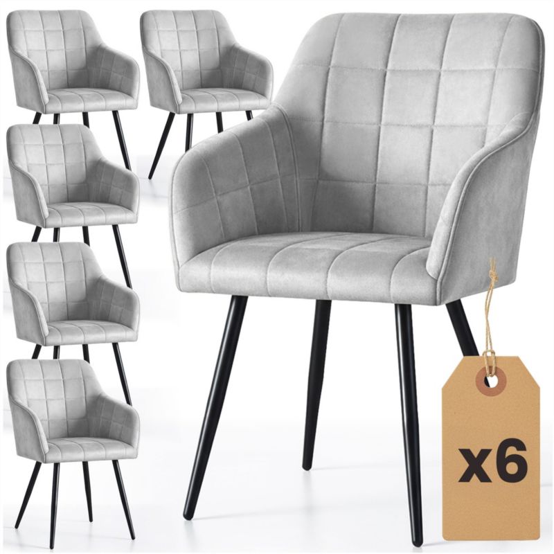 Krzesło tapicerowane z przeszyciami kwadratowymi AKORD Szare LUXANO Czarne nogi 6 szt.